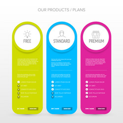 pricing table light template with three product vector image