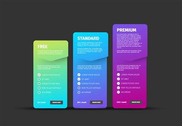pricing table dark gradient template with three vector image