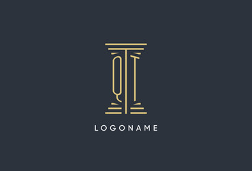 qt initial monogram with pillar shape logo design vector image
