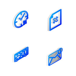 set isometric line delete file document clock 24 vector image