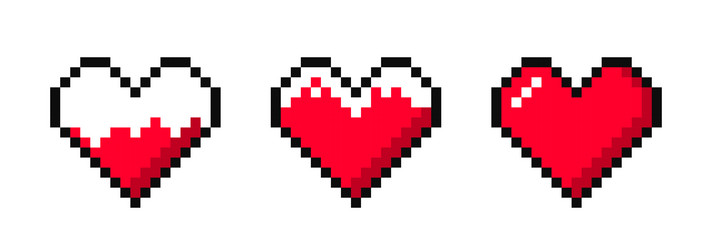 set of pixel hearts for an 8-bit game health vector image