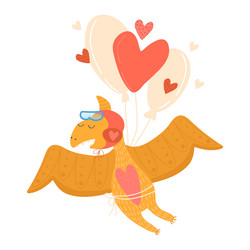 Pterodactyl cute cartoon-style dinosaur flying vector