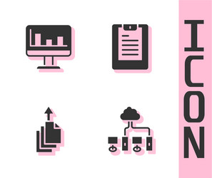 set computer network monitor with graph chart vector image