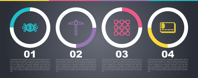 set line bitcoin in circuit pickaxe blockchain vector image