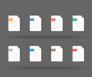Set document file formats like pdf eps doc psd vector