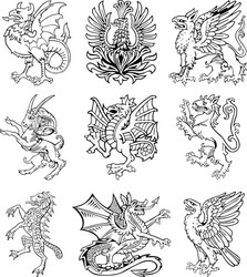 Heraldic Monster Collection Vector Image