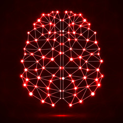 abstract polygonal brain with glowing dots vector