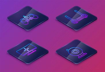 set isometric line gamepad computer monitor vector image