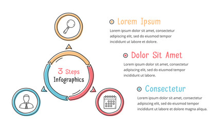 Doodle circle diagram with three elements vector