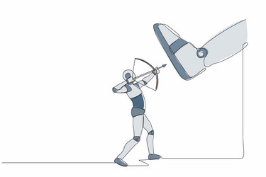 single continuous line drawing robot aiming bow vector image