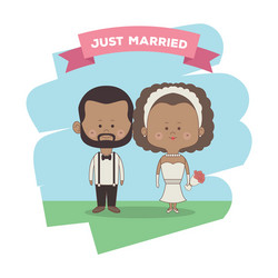 color sky landscape scene of just married couple vector