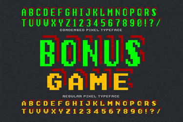 pixel font design stylized like in 8-bit vector image