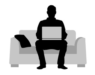 A man is sitting on sofa with laptop vector