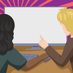 couple drawing using desktop computer helping vector image