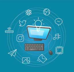 modern computer on a table with thin icons vector image