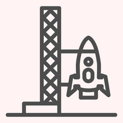 rocket launch line icon spaceship with ladder vector image