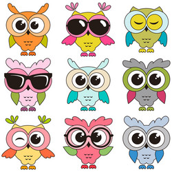 Adorable Colorful Owl Set Vector Image