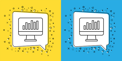 set line computer monitor with graph chart icon vector image