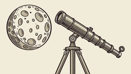 astronomical telescope pointed at moon exploring vector image