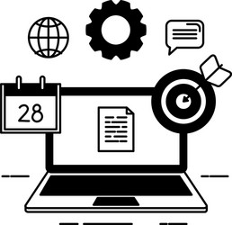 Laptop computer with document and icons vector