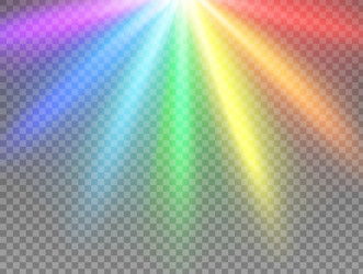 rainbow ray light beams on transparent background vector