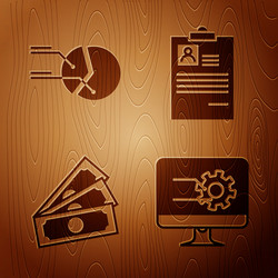 set computer monitor with graph chart pie vector image