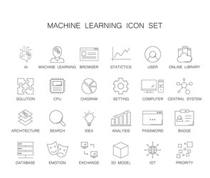 line icons set machine learning pack vector