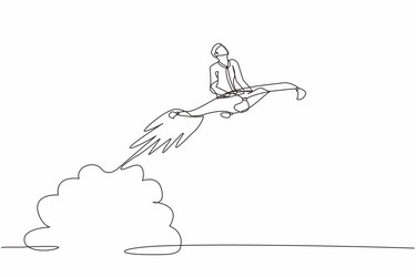 Single continuous line drawing happy little boy Vector Image