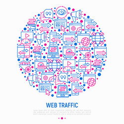 Web traffic concept in circle with thin line icons vector