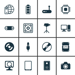 set of 16 computer hardware icons includes vector image