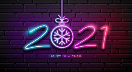 2021 neon light number happy new year vector