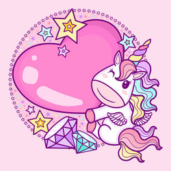 cute cartoon rainbow unicorn holding a heart vector