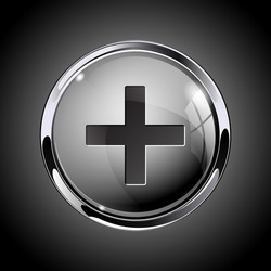 plus button 3d shiny gray icon for media vector