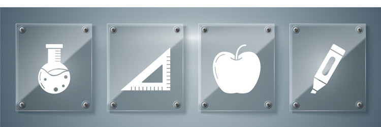 set marker pen apple triangular ruler and test vector image