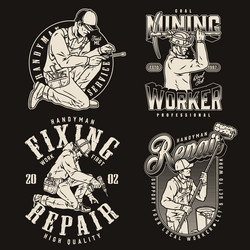 handymen and workers monochrome labels set vector