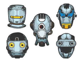 Cyborg Robot Head Set - Scratchboard Effect vector image