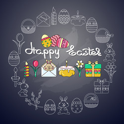 easter icon and handwritten word happy Vector Image