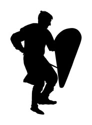 knight in armor with sword shield silhouette Vector Image