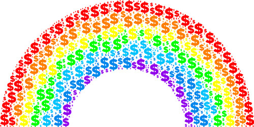 Rainbow collage of dollar and dots vector