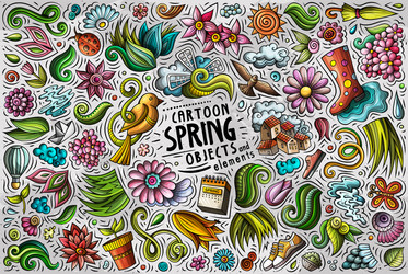 Set spring theme items objects and symbols vector