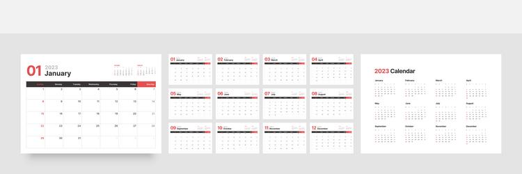 Monthly calendar for 2023 year starts on sunday vector
