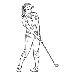elegant woman golfer playing golf line art Vector Image