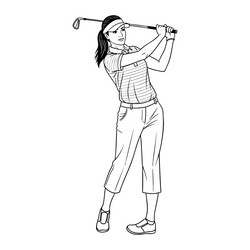 elegant woman golfer playing golf line art Vector Image