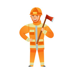 man firefighter character in unifrom and helmet vector image