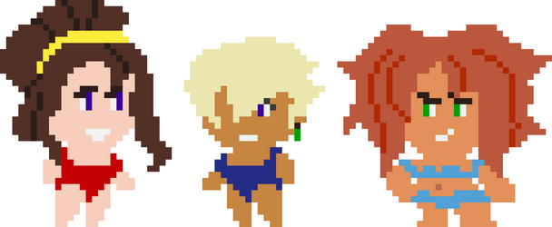 set of pixel characters in art style vector image