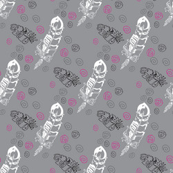 seamless pattern with feathers and beads on grey vector image