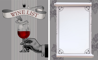 wine list with hand holding a wineglass and old vector