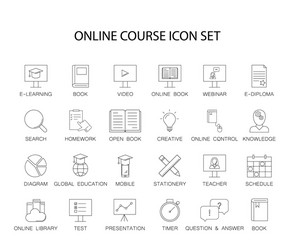 line icons set online course pack vector