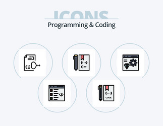 programming and coding line filled icon pack 5 vector image