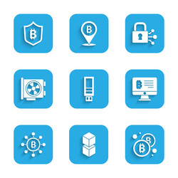 set usb flash drive blockchain technology bitcoin vector image